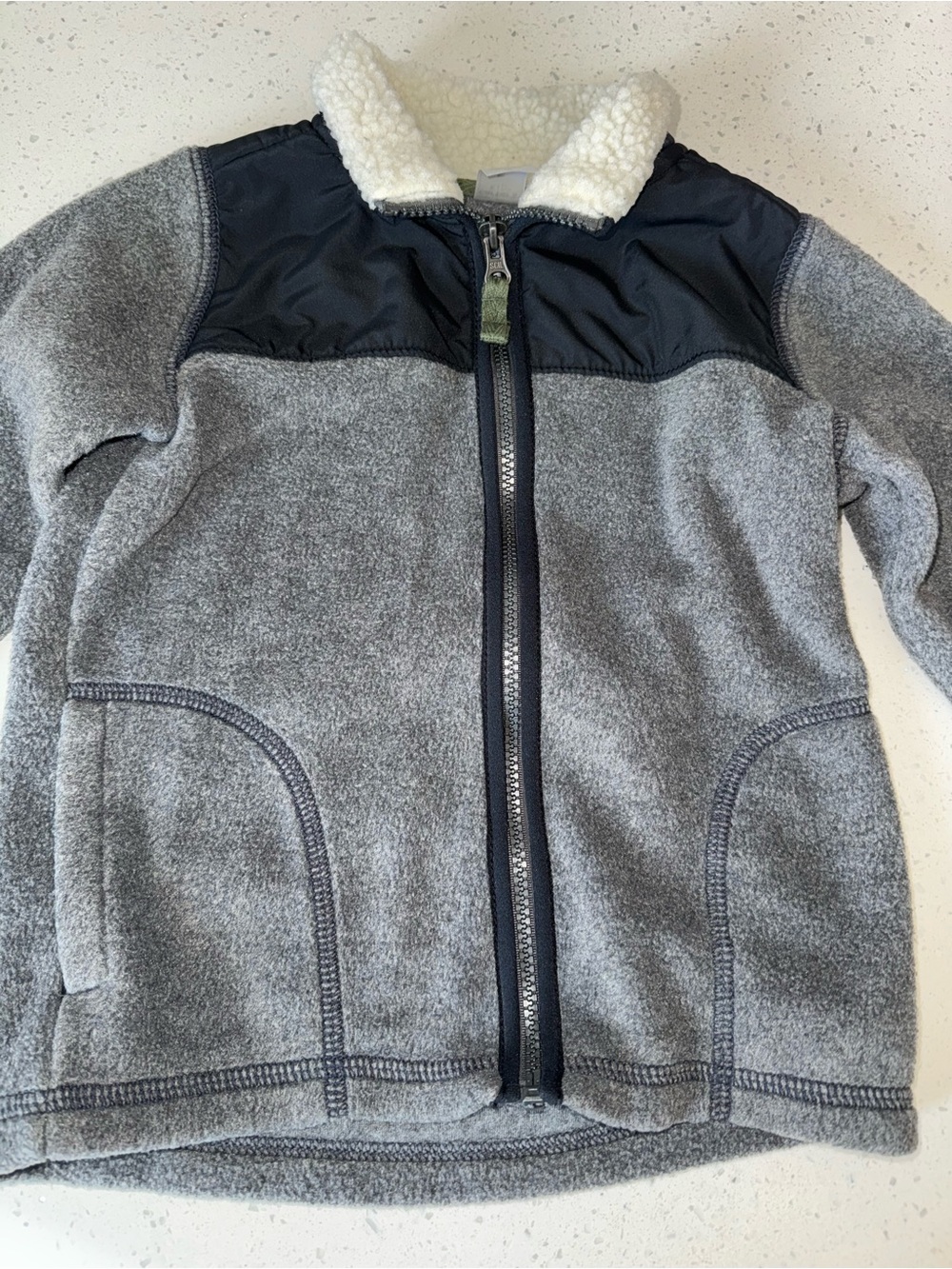 Kids Gray Fleece Jacket with Sherpa Collar